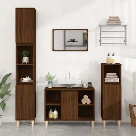 3-teiliges Badezimmermöbel-Set aus braunem Eichensperrholz von vidaXL, Badezimmermöbel - Ref: Foro24-3185620, Preis: 190,28 €...