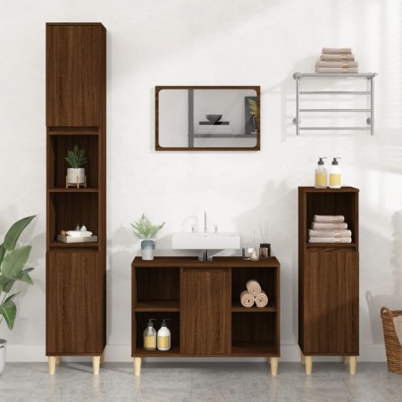 3-teiliges Badezimmermöbel-Set aus braunem Eichensperrholz von vidaXL, Badezimmermöbel - Ref: Foro24-3185620, Preis: 194,73 €...