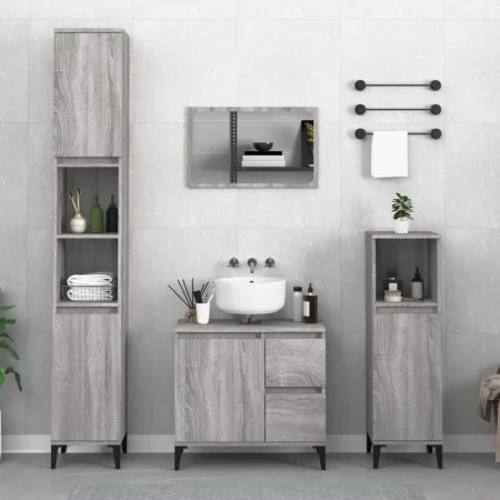 3-teiliges Badmöbel-Set Sonoma graues Sperrholz von vidaXL, Badezimmermöbel - Ref: Foro24-3185549, Preis: 193,66 €, Rabatt: %