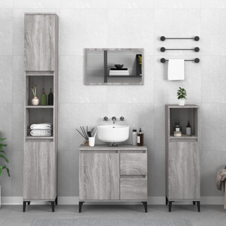 3-teiliges Badmöbel-Set Sonoma graues Sperrholz von vidaXL, Badezimmermöbel - Ref: Foro24-3185549, Preis: 190,61 €, Rabatt: %