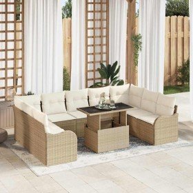 Conjunto de sofá de jardín con cojín 10 pcs Beige Poliratán Conjunto de sofá de jardín con cojín 10 pcs Beige Poliratán