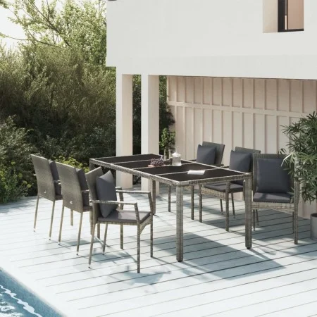 Set comedor jardín 7 pzas y cojines ratán sintético gris de vidaXL, Conjuntos de jardín - Ref: Foro24-3157961, Precio: 560,88...