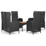Set de muebles jardín 5 pzas con cojines ratán sintético negro