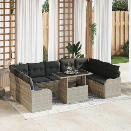 Conjunto de sofá de jardín 10 pcs Gris claro Poliratán