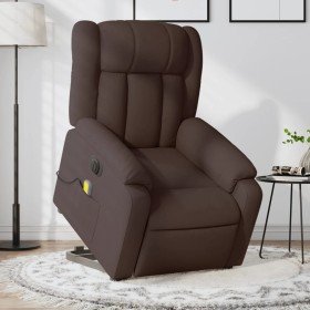 Sillón masaje eléctrico reclinable elevable tela marrón oscuro Sillón masaje eléctrico reclinable elevable tela marrón oscuro