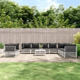 11-teiliges Gartenmöbel-Set mit Kissen aus weißem Stahl von vidaXL, Gartensets - Ref: Foro24-3186928, Preis: 744,72 €, Rabatt: %