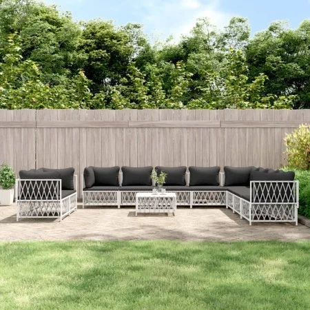 11-teiliges Gartenmöbel-Set mit Kissen aus weißem Stahl von vidaXL, Gartensets - Ref: Foro24-3186928, Preis: 744,13 €, Rabatt: %