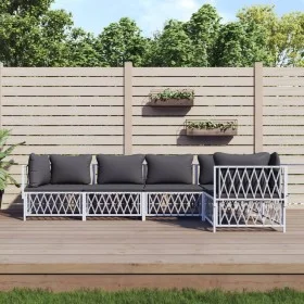 5-teiliges Gartenmöbel-Set und weiße Stahlkissen von vidaXL, Gartensets - Ref: Foro24-3186872, Preis: 333,25 €, Rabatt: %