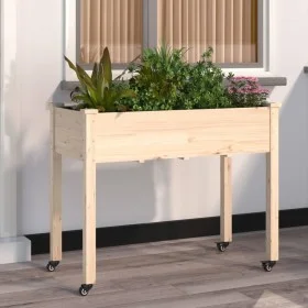 Planter with lining and wheels gray fir wood 118x59x80 cm by vidaXL, Pots and planters - Ref: Foro24-3157826, Price: 112,94 €...
