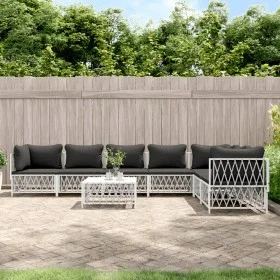 8-teiliges Gartenmöbel-Set mit Kissen aus weißem Stahl von vidaXL, Gartensets - Ref: Foro24-3186884, Preis: 517,93 €, Rabatt: %