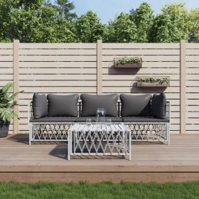 4-teiliges Gartenmöbel-Set und weiße Stahlkissen von vidaXL, Gartensets - Ref: Foro24-3186818, Preis: 236,80 €, Rabatt: %