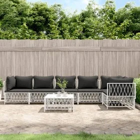 7-teiliges Gartenmöbel-Set mit Kissen aus weißem Stahl von vidaXL, Gartensets - Ref: Foro24-3186878, Preis: 444,52 €, Rabatt: %