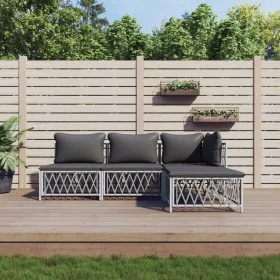 4-teiliges Gartenmöbel-Set und Kissen aus weißem Stahl von vidaXL, Gartensets - Ref: Foro24-3186852, Preis: 248,21 €, Rabatt: %