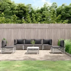 7-teiliges Gartenmöbel-Set mit Kissen aus weißem Stahl von vidaXL, Gartensets - Ref: Foro24-3186844, Preis: 456,57 €, Rabatt: %