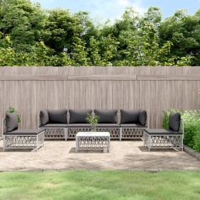 7-teiliges Gartenmöbel-Set mit Kissen aus weißem Stahl von vidaXL, Gartensets - Ref: Foro24-3186844, Preis: 469,43 €, Rabatt: %