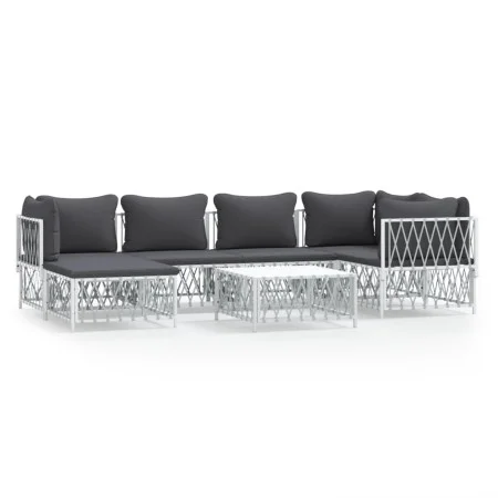 7-teiliges Gartenmöbel-Set mit Kissen aus weißem Stahl von vidaXL, Gartensets - Ref: Foro24-3186894, Preis: 408,48 €, Rabatt: %