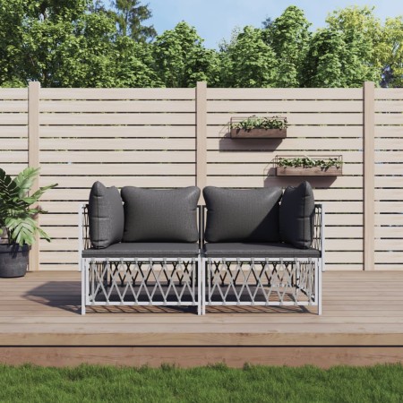 2-teiliges Gartenmöbel-Set mit Kissen aus weißem Stahl von vidaXL, Gartensets - Ref: Foro24-3186812, Preis: 127,91 €, Rabatt: %