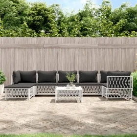 8-teiliges Gartenmöbel-Set mit Kissen aus weißem Stahl von vidaXL, Gartensets - Ref: Foro24-3186898, Preis: 482,22 €, Rabatt: %