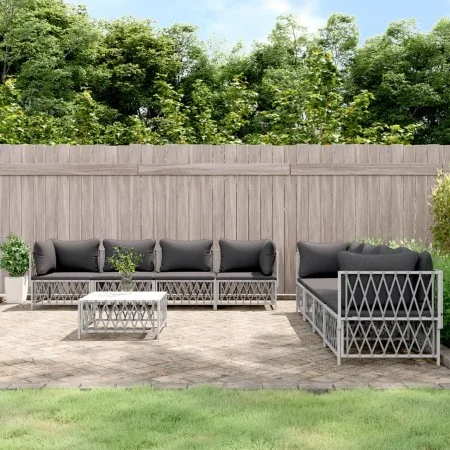 Juego de muebles de jardín 9 piezas con cojines acero blanco de vidaXL, Conjuntos de jardín - Ref: Foro24-3186830, Precio: 61...