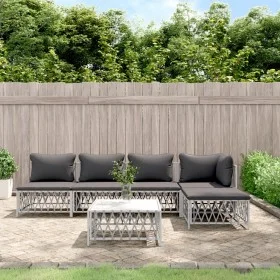 6-teiliges Gartenmöbel-Set und weiße Stahlkissen von vidaXL, Gartensets - Ref: Foro24-3186858, Preis: 359,50 €, Rabatt: %