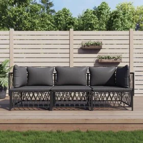 Garden furniture set 3 pieces and anthracite gray steel cushions by vidaXL, Garden sets - Ref: Foro24-3186817, Price: 271,35 ...