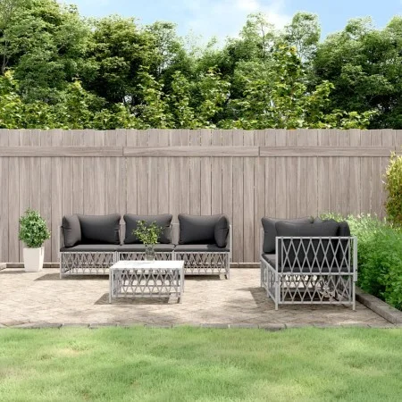 6-teiliges Gartenmöbel-Set und weiße Stahlkissen von vidaXL, Gartensets - Ref: Foro24-3186826, Preis: 363,61 €, Rabatt: %