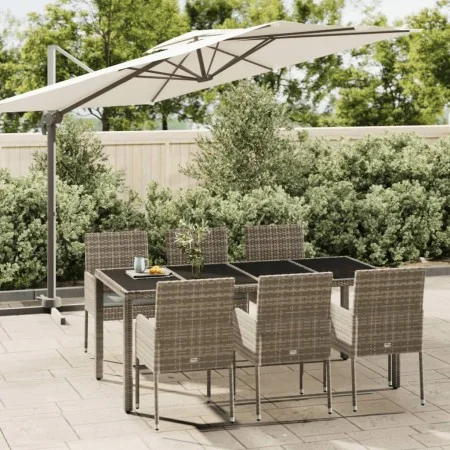 Garten-Essgruppe 7-teilig und graue synthetische Rattankissen von vidaXL, Gartensets - Ref: Foro24-3185009, Preis: 463,03 €, ...