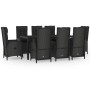 Set de comedor de jardín 9 pzas y cojines ratán sintético negro