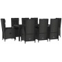 Set de comedor de jardín 9 pzas y cojines ratán sintético negro