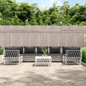 8-piece garden furniture set with cushions white steel by vidaXL, Garden sets - Ref: Foro24-3186924, Price: 505,93 €, Discoun...