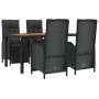 Set de muebles jardín 5 pzas con cojines ratán sintético negro