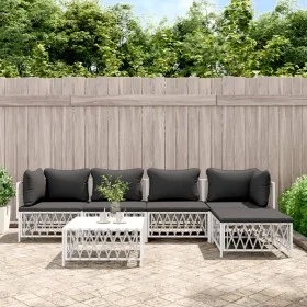 6-teiliges Gartenmöbel-Set und weiße Stahlkissen von vidaXL, Gartensets - Ref: Foro24-3186866, Preis: 347,86 €, Rabatt: %