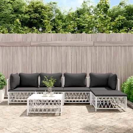 6-teiliges Gartenmöbel-Set und weiße Stahlkissen von vidaXL, Gartensets - Ref: Foro24-3186866, Preis: 351,99 €, Rabatt: %