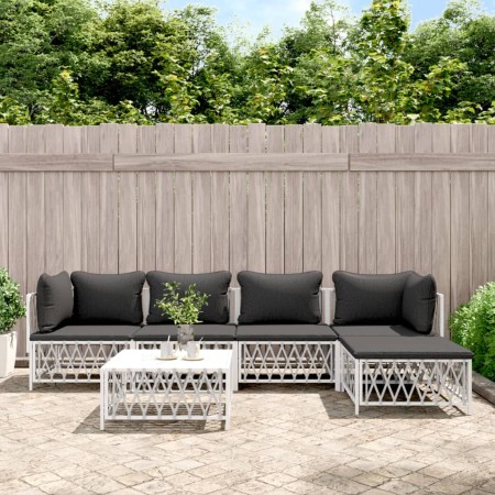 6-teiliges Gartenmöbel-Set und weiße Stahlkissen von vidaXL, Gartensets - Ref: Foro24-3186866, Preis: 357,28 €, Rabatt: %