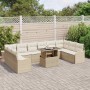 Conjunto de sofá de jardín con cojín 11 pcs Beige Poliratán