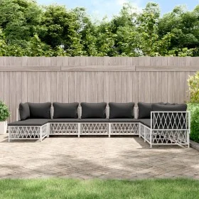 8-teiliges Gartenmöbel-Set mit Kissen aus weißem Stahl von vidaXL, Gartensets - Ref: Foro24-3186912, Preis: 517,71 €, Rabatt: %