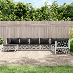 8-teiliges Gartenmöbel-Set mit Kissen aus weißem Stahl von vidaXL, Gartensets - Ref: Foro24-3186912, Preis: 525,22 €, Rabatt: %