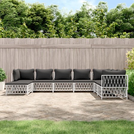 8-teiliges Gartenmöbel-Set mit Kissen aus weißem Stahl von vidaXL, Gartensets - Ref: Foro24-3186912, Preis: 525,22 €, Rabatt: %
