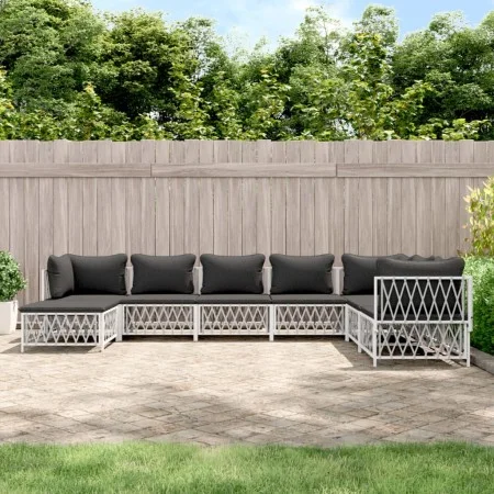 Juego de muebles de jardín 8 piezas con cojines acero blanco de vidaXL, Conjuntos de jardín - Ref: Foro24-3186912, Precio: 51...
