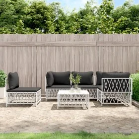 6-teiliges Gartenmöbel-Set mit Kissen aus weißem Stahl von vidaXL, Gartensets - Ref: Foro24-3186886, Preis: 371,16 €, Rabatt: %