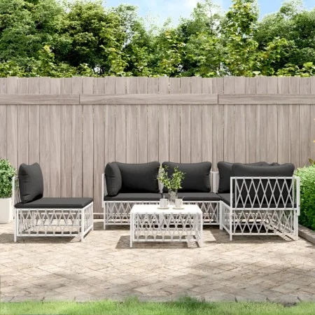 6-teiliges Gartenmöbel-Set mit Kissen aus weißem Stahl von vidaXL, Gartensets - Ref: Foro24-3186886, Preis: 370,83 €, Rabatt: %
