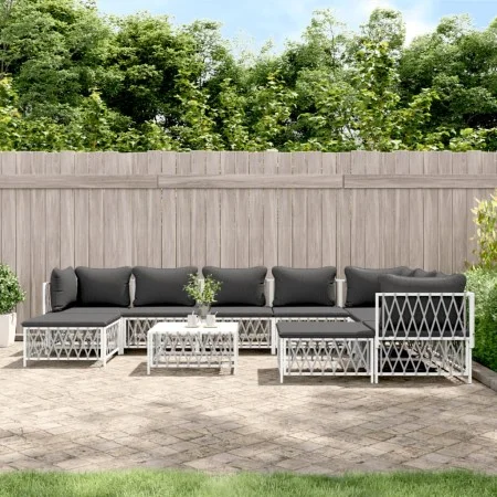 10-teiliges Gartenmöbel-Set mit Kissen aus weißem Stahl von vidaXL, Gartensets - Ref: Foro24-3186930, Preis: 633,88 €, Rabatt: %