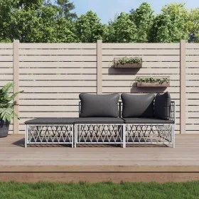 3-teiliges Gartenmöbel-Set mit Kissen aus weißem Stahl von vidaXL, Gartensets - Ref: Foro24-3186846, Preis: 174,82 €, Rabatt: %