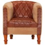 Sillón de cuero auténtico y madera maciza de mango marrón