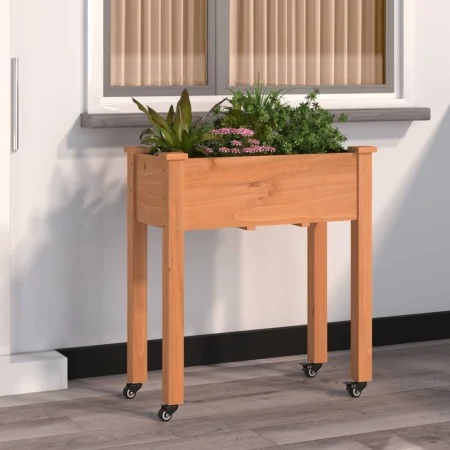 Planter with lining and wheels in brown fir wood 71x37x80 cm by vidaXL, Pots and planters - Ref: Foro24-3157824, Price: 67,80...
