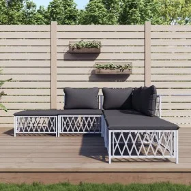 5-teiliges Gartenmöbel-Set und weiße Stahlkissen von vidaXL, Gartensets - Ref: Foro24-3186882, Preis: 285,89 €, Rabatt: %