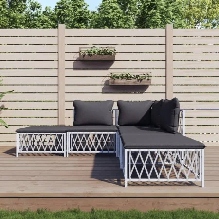 5-teiliges Gartenmöbel-Set und weiße Stahlkissen von vidaXL, Gartensets - Ref: Foro24-3186882, Preis: 285,77 €, Rabatt: %