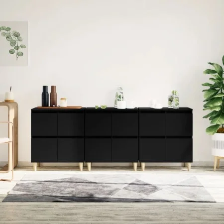 Sideboards 3 pcs black plywood 60x35x70 cm by vidaXL, Sideboards - Ref: Foro24-3185768, Price: 225,25 €, Discount: %