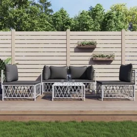 5-teiliges Gartenmöbel-Set und weiße Stahlkissen von vidaXL, Gartensets - Ref: Foro24-3186836, Preis: 309,78 €, Rabatt: %