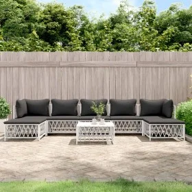 8-teiliges Gartenmöbel-Set mit Kissen aus weißem Stahl von vidaXL, Gartensets - Ref: Foro24-3186906, Preis: 458,54 €, Rabatt: %